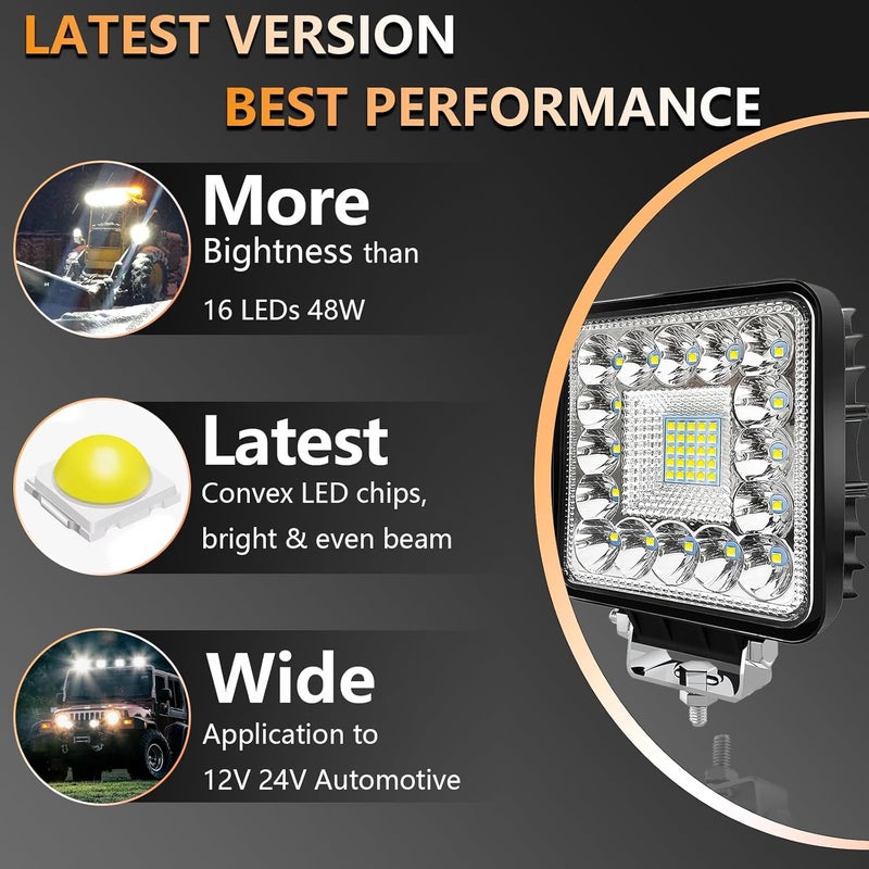 SAN YOUNG أضواء عمل LED للجرارات، 4 بوصة 120 واط 10000 لومن أضواء LED مكعب 12 فولت 24 فولت للطرق الوعرة، مربعة لشاحنات السحب، ATV، UTV، RV، RZR، قوارب، شاحنات بيك أب، عربات جولف، آلات إزالة الثلج، جزازات العشب، 10 عبوات - Image 3